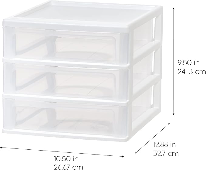 IRIS USA 2-Pack, 3-Drawer Medium Plastic Stacking Desktop Organizer, White | Keep dorm desks organized with drawers for school supplies, makeup, snacks, chargers and everyday college essentials