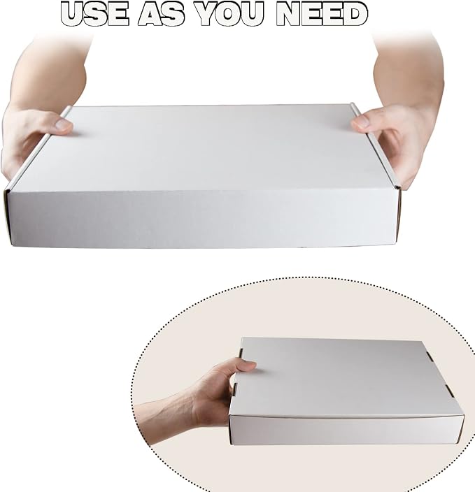 13x10x2 Inches Shipping Boxes Pack of 25, White Corrugated Cardboard Boxes for Small Bussiness