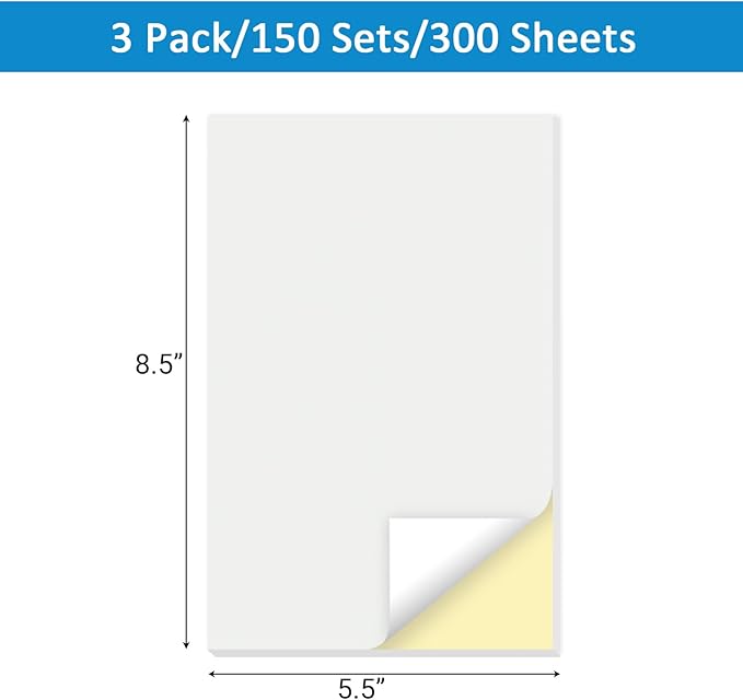 150 Sets 5.5X8.5 Inches Blank Carbonless Notepad, 2-Part Blank Carbonless Lab Notebook, Carbon Duplicate Copy Paper (50 Sets each Pad, 3 Pads)