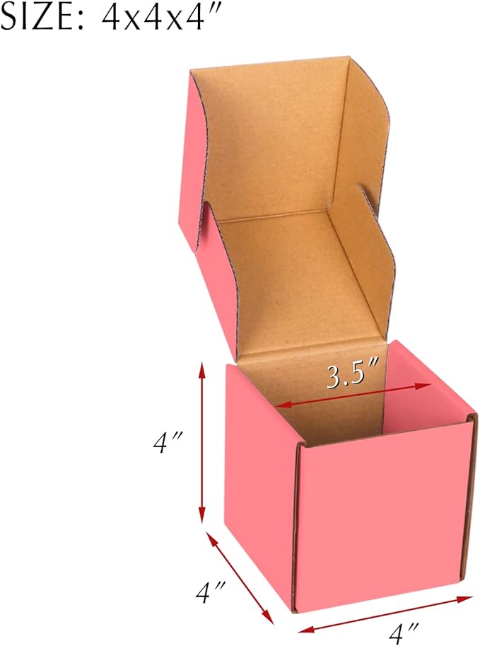 4x4x4 Pink Cardboard Corrugated Boxes - 30 Pack Small Shipping Boxes for Mailing & Packaging