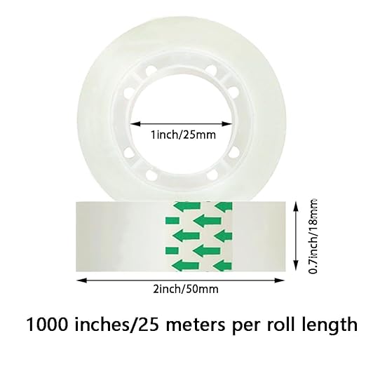 6 Rolls Transparent Tape Refills Rolls, Clear Tape, 3/4 x 1000 in, 1 in Core Gift Wrapping Tape for Office, Home, School