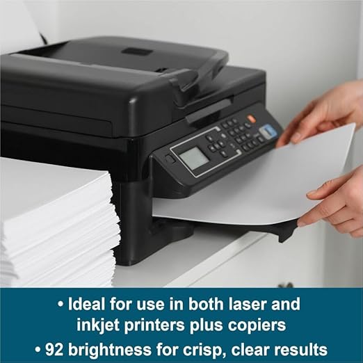Multipurpose Copy & Printer Paper, Letter Size 8.5" x 11", 20 lb, 92 Bright, White, 500 Sheets/Ream, 8 Reams (4,000 Sheets Total)