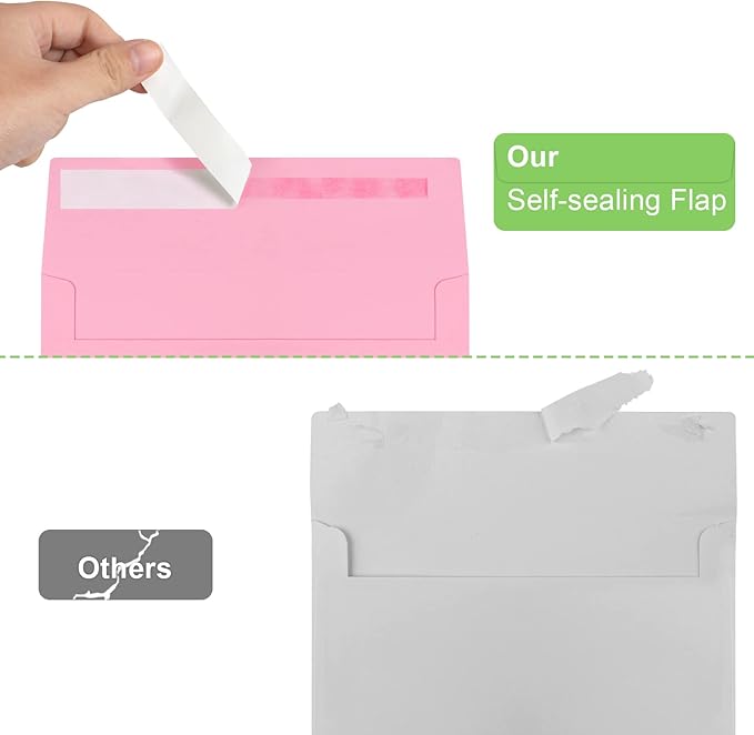 50 Packs 5x7 Envelopes, A7 5x7 Envelopes for Invitations, Printable Invitation Envelopes Self Seal for Weddings, Invitations, Photos, Greeting Cards, Mailing (Pink)