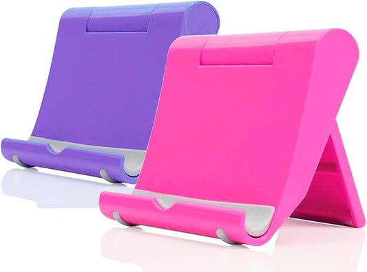 Cell Phone Stand for Desk 2 Pack Mobile Phone Holders Desktop Tablet Stand, Foldable Phone Dock Universal Adjustable Tablet Stand for Desk (Pink+Purple) | Foldable Adjustable Mobile Dock, Universal Tabletop Mount, Multi-Angle Desk Stand Compatible with...