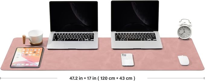 Distressed Leather Desk Mat - Non-Slip PU Desk Pad for Office and Home - Desk Organization and Accessories - Ideal for Large Mouse Pad and Desk Mats on Top of Desks(Dusty Rose,47.2"x 17")