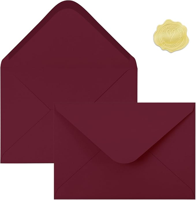 50 PCS Burgundy Colorful A4 Envelopes,4x6 Envelopes for Invitations | 4x6 Envelopes for Greeting Cards, Great for Invitations, Wedding Invitation, Birthday, Baby Shower, Graduation