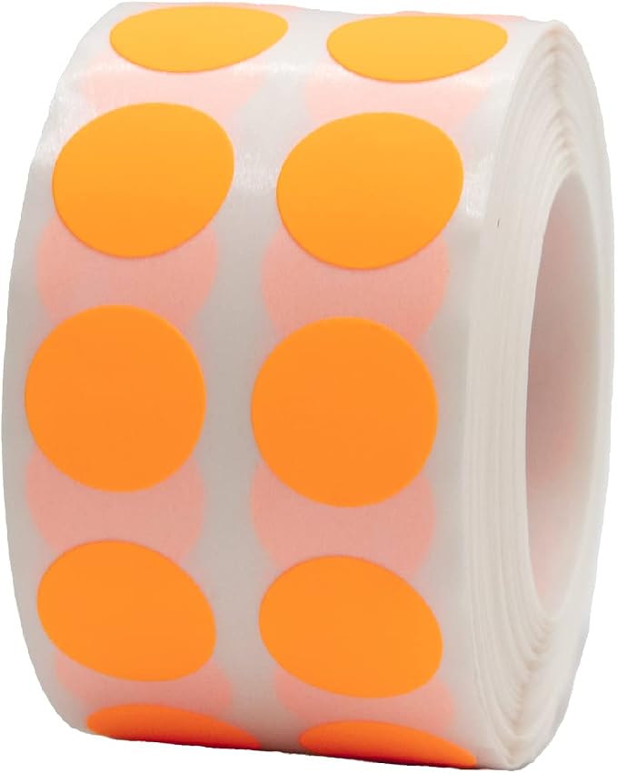 Fluorescent Orange Circle Dot Stickers, 1/2" Inch, 1000 Labels per Roll - Ideal for Organizing, Decorating, Labeling, and Crafting in Homes, Schools, and Offices