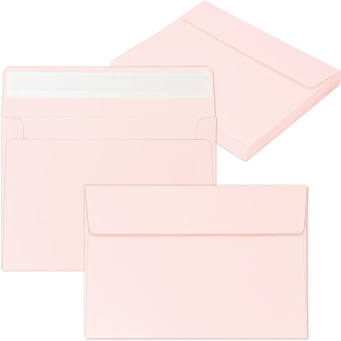 100 Packs Pink 4x6 Envelopes for Invitations, A4 Envelopes for Greeting Cards, Printable, Self Seal for Weddings, Graduation, Birthday, Photos, Postcards