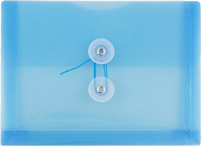 JAM PAPER Plastic Envelopes with Button & String Tie Closure - Index Size - 5 1/2 x 7 1/2 - Blue - 12/Pack