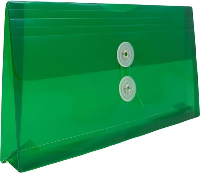 JAM PAPER Plastic Envelopes with Button & String Tie Closure - #10 Business Booklet - 5 1/4 x 10 - Green - 3/pack