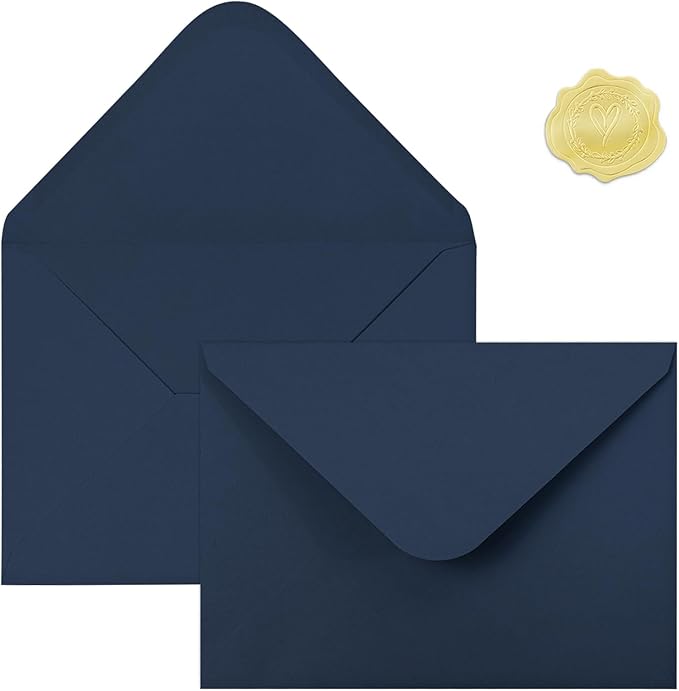 50 PCS Dark Blue Colorful A7 Envelopes with Stickers, 5x7 Envelopes for Greeting Cards, Great for Invitations, Wedding Invitation, Birthday, Baby Shower, Graduation