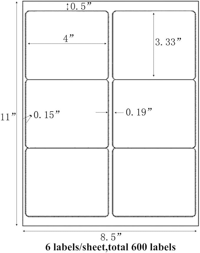 9527 Product 6 up 3-1/3 X 4 Sticker Labels Shipping Address Labels for Laser/Ink Jet Printer,200 Sheets,Total 1200 Labels
