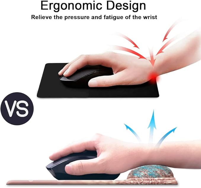 HOPONY Ergonomic Mouse Pad with Gel Wrist Rest Support, Gaming Mouse Pad with Lycra Cloth, Non-Slip PU Base for Computer, Laptop, Home, Office & Travel Hands Pain Relief Rose Gold