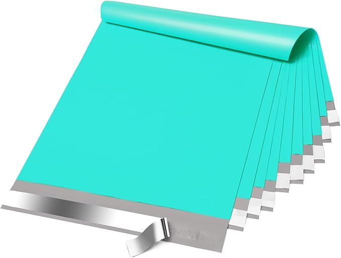 Fuxury Poly Mailers 14.5x19 Inch 50 Pcs, Waterproof Shipping Bags for Clothing, Strong Adhensive Shipping Envelopes for Small Business, Self Seal Mailers Poly Bags Mailing Envelopes Teal