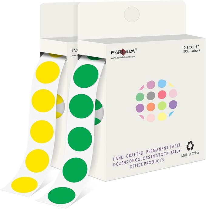 PARLAIM 1/2" Circle Dot Stickers 2 Rolls Pack 2000 Color Coded Labels for Home Commerce Business, Green + Yellow