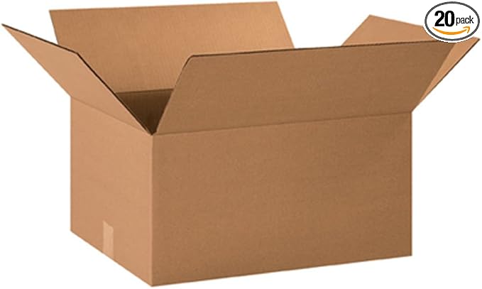 BOX USA Shipping Boxes Medium 20"L x 15"W x 10"H 20-Pack - Corrugated Cardboard Box for Moving, Mailing, Packing, Packaging and Storage