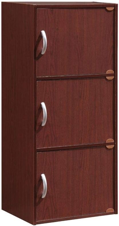 Hodedah 3-Shelf, 3-Door Bookcase in Mahogany