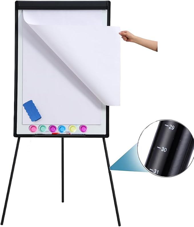 Magnetic Easel Whiteboard Dry Erase Board with Tripod Stand, 40" x 28" | Height Adjustable Tripod Stand, Includes 25 Sheets Flip Chart Paper Pad, Magnets & Eraser, Office Presentation Writing Board
