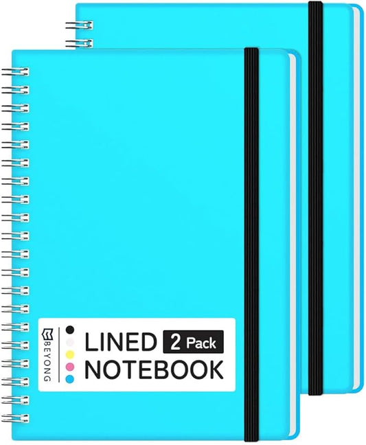BEYONG Spiral Journal Notebook - 2 Pack Small Size, Lined Journals for Writing, Journaling, Note Pad, Diary, Work & School, Men & Women (Blue, 5x7)
