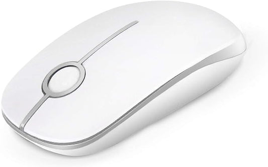 VssoPlor Wireless Mouse, 2.4G Slim Computer Laptop Mouse, White and Silver | Portable Mouse, Plug & Play USB Nano Receiver, Quiet Silent Optical Mice for Notebook, PC, Laptop, Computer, Windows, Mac