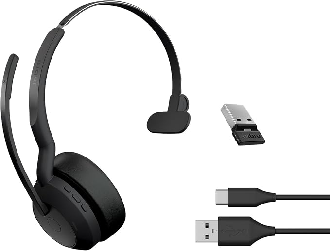 Jabra Evolve2 55 Mono Wireless Headset - Features AirComfort Technology, Noise-Cancelling Mics & Active Noise Cancellation - Works with UC Platforms Such as Zoom & Google Meet - Black
