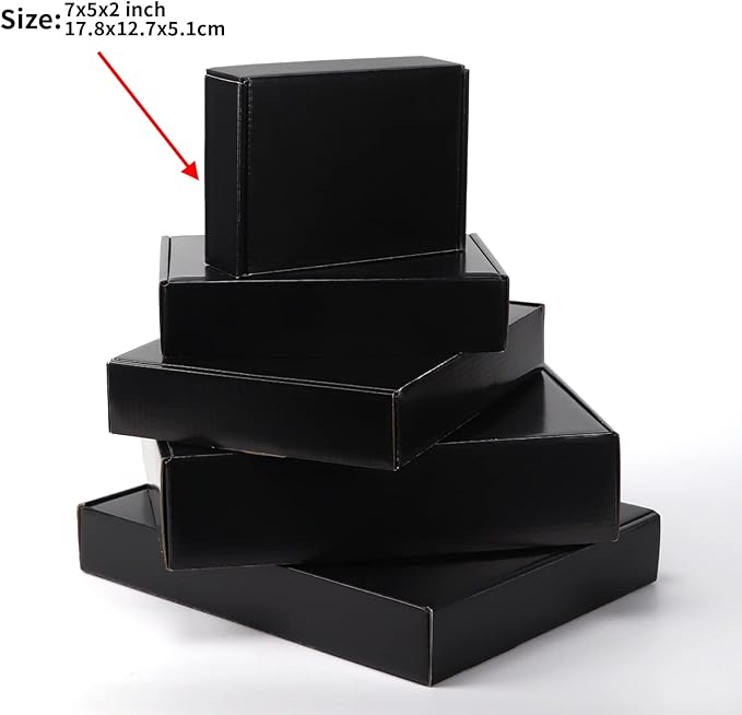 EXYGLO Shipping Cardboard Boxes for Small Business, Packing and Mailing, 7x5x2 - Pack of 25, Black