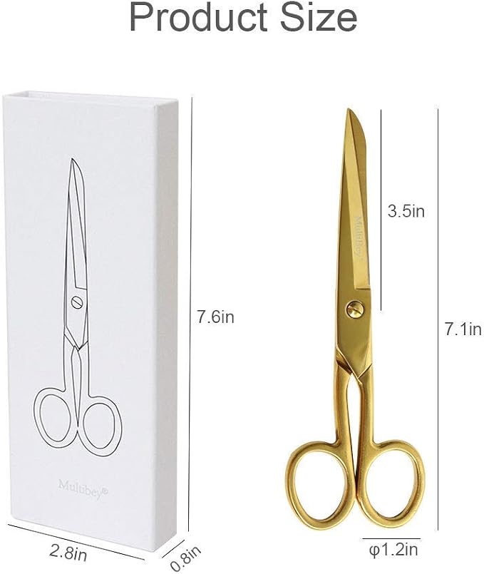 MultiBey Gold Scissors 7" Tailor Fabric Paper Cutting Tools | Craft Scissors Shears | Heavy Duty Copper Straight Recycled | Home Office Scissors Cutter