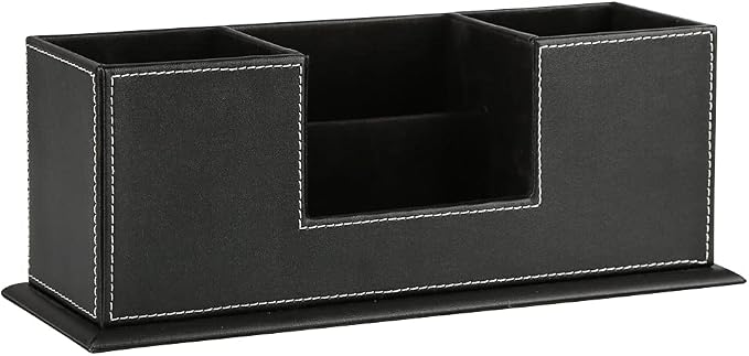 KINGFOM™ Double Holder Leather Multi-Function Desk Stationery Organizer Pen Pencil Holder Black