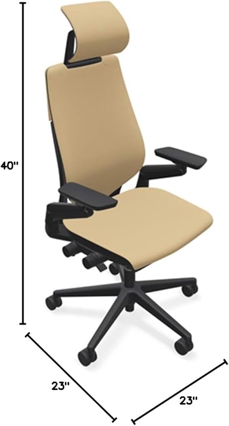 Steelcase Gesture Office Desk Chair with Headrest in Elmosoft Genuine Chamois L144 Leather Plus Lumbar Support Low Black Frame