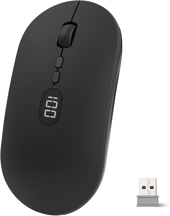 MAGIC-REFINER X1 Wireless Computer Mouse with Battery Level Visible, Black | 2.4G Portable, Ultra Slim USB Mouse, Silent Click, 1600 DPI for Win/Mac/PC/Laptop/Computer/Office/Travel