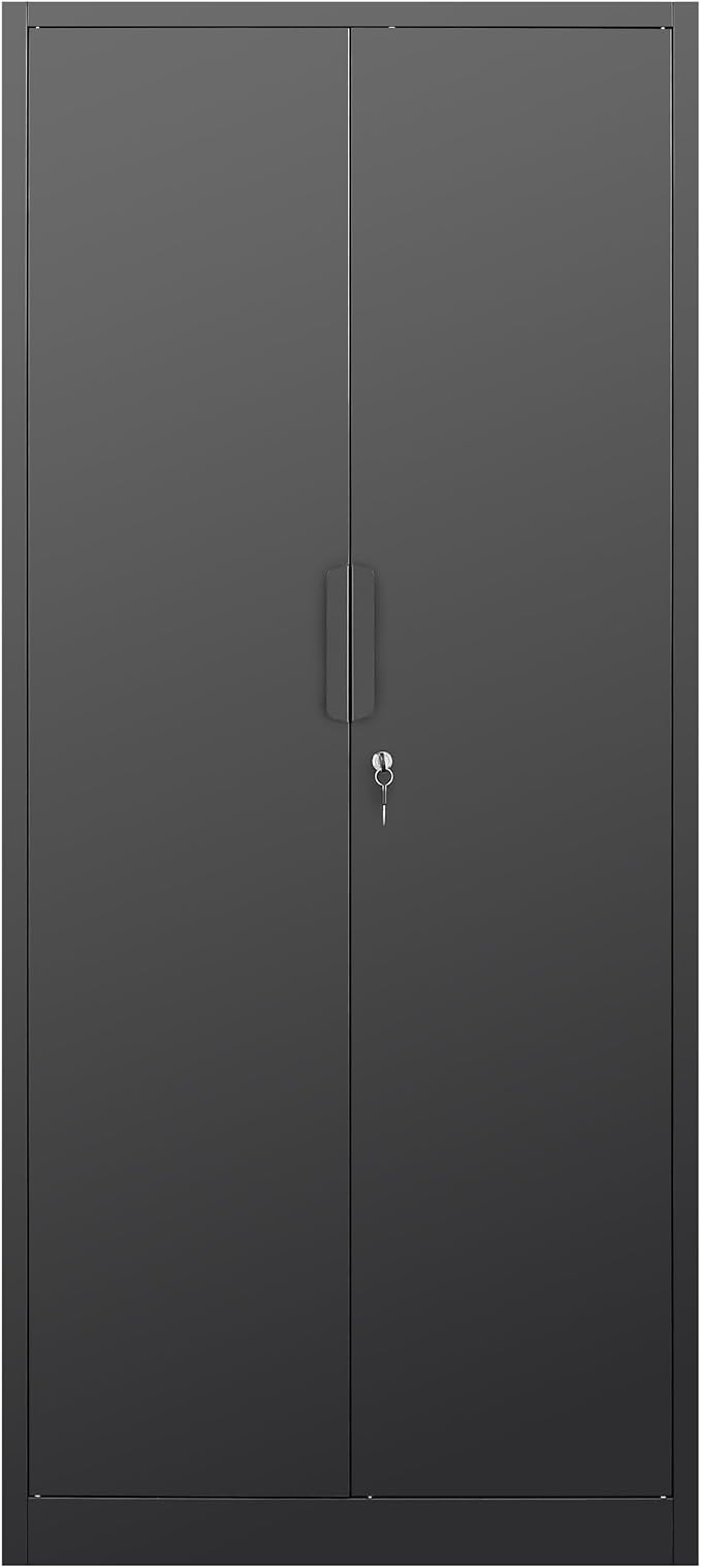 Metal Garage Storage Cabinet with Lock, 71" Tall Steel Storage Locker with 4 Adjustable Shelves, Heavy Duty Metal Cabinet for Garage, Office, Home, 31.5”W × 16.5”D, Black