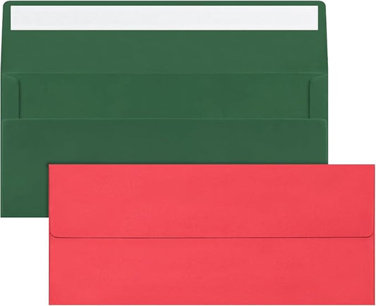 200 Pcs Christmas #10 Business Envelopes, 100 Pcs Red and 100 Pcs Dark Green Standard Envelopes Self Seal, Letter Size Mailing Envelopes for Birthday Graduation Wedding, 4 1/8 x 9 1/2 Inch