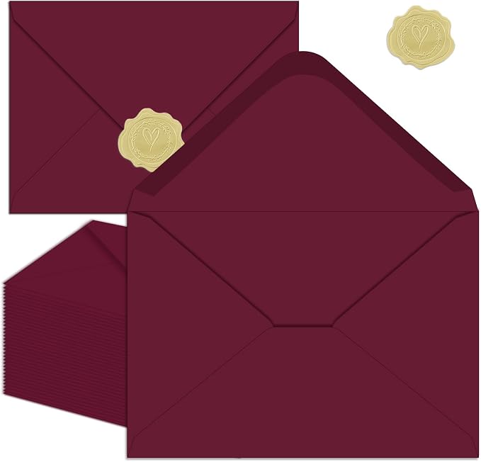 YINUOYOUJIA 100 Pack 4x6 Envelopes with Stickers (100, Burgundy) | A6 Envelopes for Invitations, Printable, Self Seal for Weddings, Invitations, Photos, Postcards, Greeting Cards, Mailing