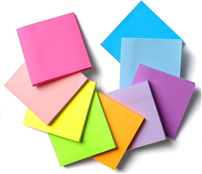 Sticky Notes 3x3 Inches, 9 Color,18 Pads/Pack,1008 Sheets, Self-Stick Note Pads, 56Sheets/pad Notebook,Use for School,Home, Office, Notebook (Bright Color)
