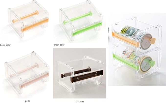 Leoyoubei Transparent Desktop Tape Machine, Mini Tape Storage Box, Double Zigzag Office/School/Family Tape Separator (Green)
