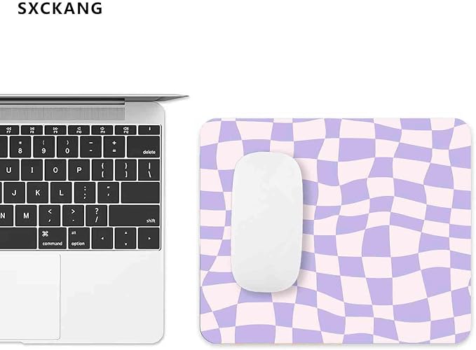 Cute Mouse Pad, Pastel Purple Checkered Mouse Pad, Pink Boho Aesthetic Pattern Mousepad for Home Office, Anti-Slip Rubber Mice pad for Computer & Laptop, 9.5x7.9 inch
