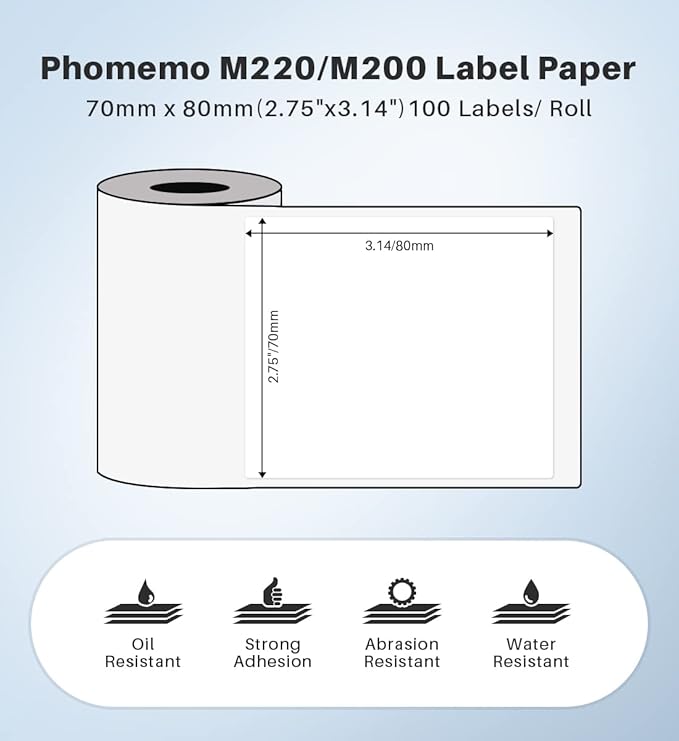 Phomemo Compatible Thermal Labels 2.75” x 3.14" - 300 White Self-Adhesive Shipping Address Labels for M220/M250/M200/M221/M260 Label Makers, Direct Thermal Paper, 3 Rolls