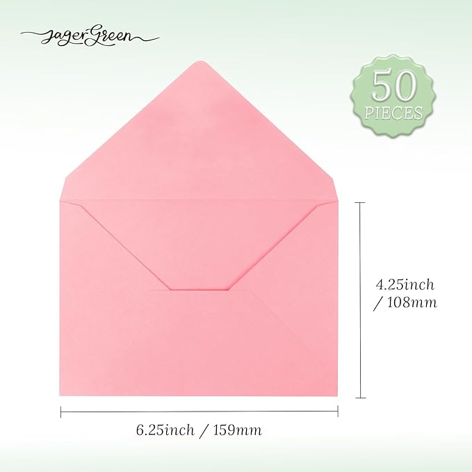 50 Pack 4x6 Envelopes Letter Size, Pink A4 Envelopes Self Seal for Wedding Invitation, Envelope 4.3x6.3 for Greeting Cards, Photos, Baby Shower, Graduation, Thank You Cards, Announcements