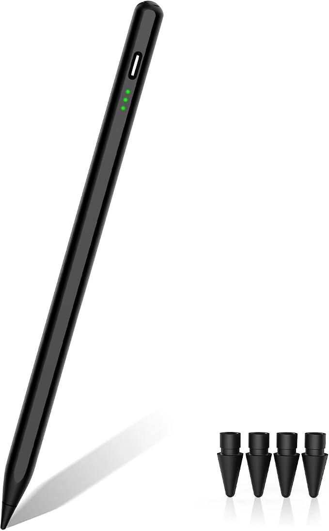 Black Stylus Pen for iPad Pro Air Mini 2018-26, Palm Rejection Fast Charge | Compatible with iPad 6–11 Gen (A16), iPad mini 5/6/7, iPad Air 3–6 Gen (M2/M4), iPad Pro 11/12.9" 1–6 Gen, M4 iPad Pro 11/13"