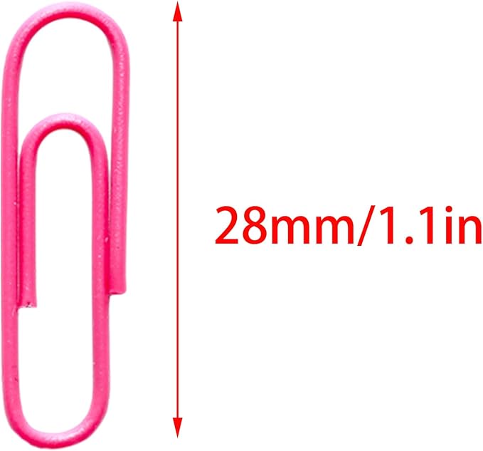 100 Pcs Rose Red Paper Clips, 1.1 Inch (28mm) Colorful Paperclips | Vinyl Coated, Colored Paper Clips, Rust Proof, for Office, School, DIY, Bookmarks and Document Organization