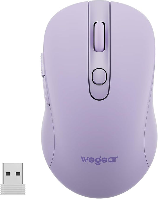 wegear USB Wireless Mouse for Laptop PC Mac, 2.4GHz Cordless Mouse-Purple | Ergonomic Portable Optical Computer Mice with 6 Buttons, 5-Level Adjustable 4000 DPI,24-Month Battery Life