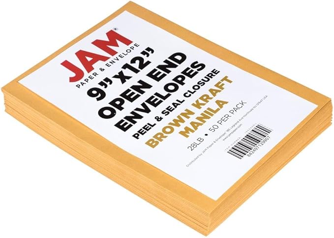 LUXPaper 9 x 12 Open End Envelopes | Peel & Press | Brown Kraft | 28lb. Text | 50 Qty