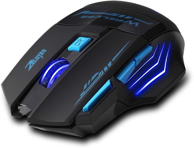 zelotes Wireless Gaming Mouse, 4000 DPI, 7 Buttons, 2.4GHz with USB Receiver, Energy Saving, LED, Ergonomic Cordless Mouse for Office/Gamer, Compatible with Laptop/PC (Black)