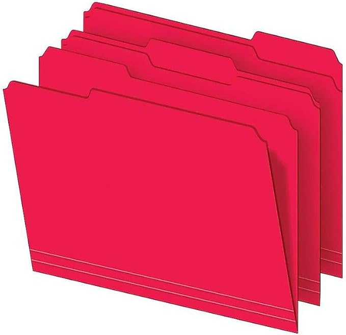 Staples Colored File Folders, Letter Size, 3‑Tab Top‑Tab Design, Durable 10.5‑Point Paper Stock, 100/Pack