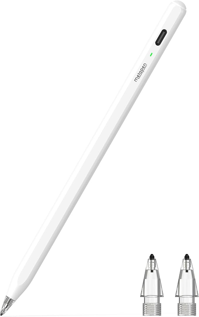 Metapen Pencil Air8 Pro for iPad 2018-2025, Ultra-Quiet, 2X Fast Charging, Palm Rejection Stylus Pen for iPad a16/11/10/9/8/7/6th Gen, Pro 12.9/11/13-inch M4, Air 3/4/5/M2/M3/M4, Mini 5/6th