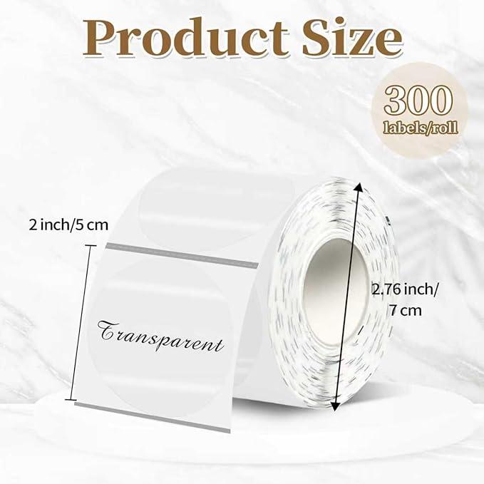 2 Inch Holographic Thermal Labels,Transparent Round Thermal Printer Labels,Printable Round Thermal Printer Labels Self-Adhesive Direct Thermal Label(300pcs Transparent)