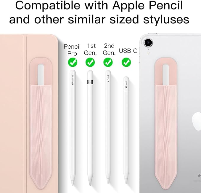 MoKo Adhesive Pencil Case Holder Sticker for Apple Pencil, 2Pcs Rose Gold | Elastic Pencil Pocket Pouch, Adhesive Sleeve, Attached to iPad Case, For Pro/USB-C/1st/2nd Gen and Similarly Stylus Pens