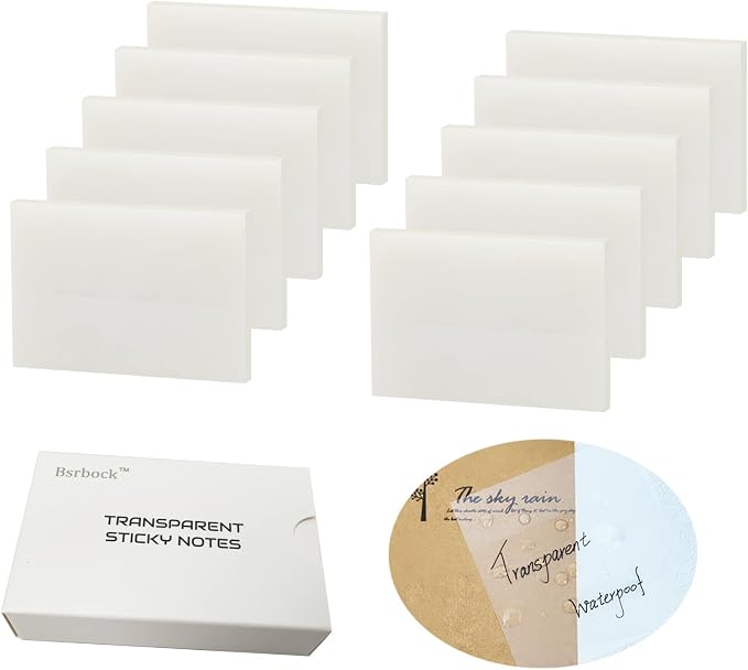 Transparent Sticky Notes 500 Sheets, 1.5 x 2 in Clear Sticky Notes, See Through Invisible Translucent Sticky Note Waterproof Self-Stick Note Pads for School, Office (10 Packs)