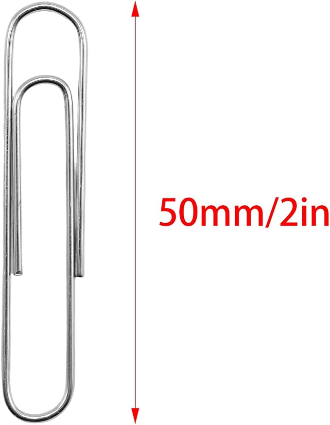 100 Pcs Silver Paper Clips, 2 Inch (50mm) Colorful Paperclips | Reusable Big Paperclips, Colored Jumbo Paper Clips, Rust Proof, for Office, School, DIY, Bookmarks and Document Organization