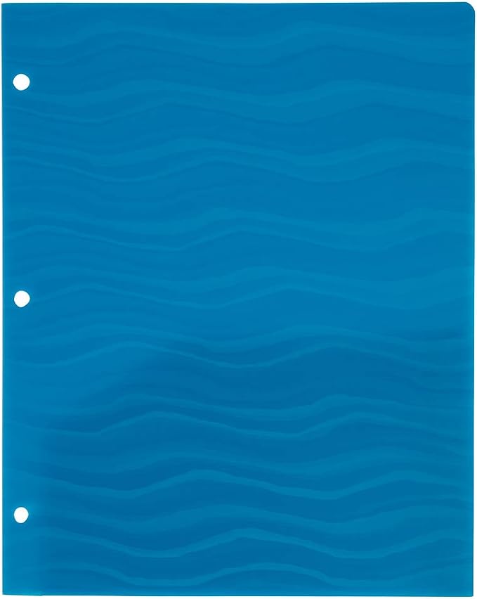 JAM PAPER Heavy Duty Plastic 3 Hole Punch Pocket Folders - Extra Tough School Folders - Assorted Wave Colors - 6/Pack